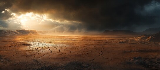 Vast, arid landscape under dramatic skies