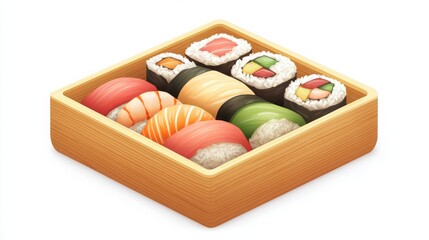 Sushi assortment in wooden box