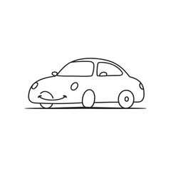 Fototapeta premium Funny line art car illustration, black and white, transportation concept with copy space