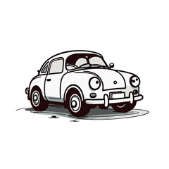 Naklejka premium Simple cartoon car illustration, black and white, transportation concept with copy space