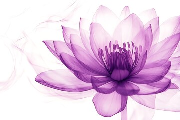 Fototapeta premium Translucent purple flower on a white background, symbolizing purity and used for wellness design