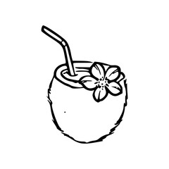 coconut drink with straw and flower