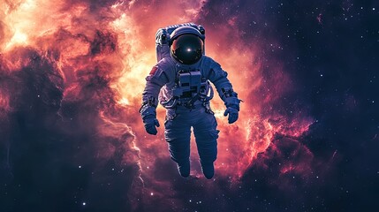 Silhouette of an astronaut floating in deep space, with a glowing nebula in the background 