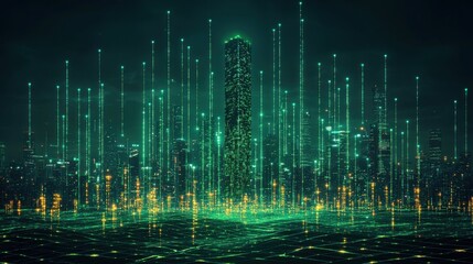 Futuristic Illuminated Cityscape   Vibrant Nighttime Metropolis With Towering Skyscrapers And Glowing Neon Lights