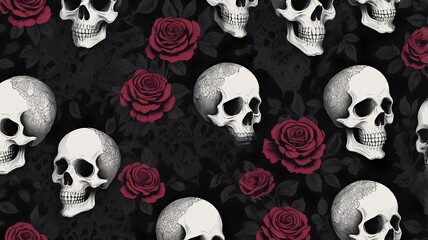 Dark Victorian Lace – A gothic lace pattern with black velvet textures, roses, and skulls
