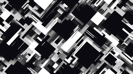 Digital glitch pattern in black and white, pixelated and distorted, edgy and modernv