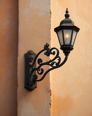 Vintage Italian Street Lamp on Weathered Stucco Wall in Soft Light