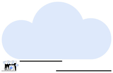 Market stall with shopping bags beneath a large cloud, symbolizing cloud storage and e-commerce. Ideal for business, technology, innovation, online shopping, remote work, storage connectivity. Clean