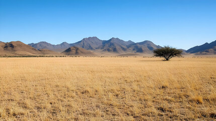 Fototapeta premium Dry Desert Landscape With Mountains Under Blue Sky
