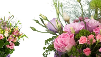Two beautiful flower bouquets isolated on white background, perfect for design projects, greeting cards, wedding decor, or spring-themed visuals with copy space.