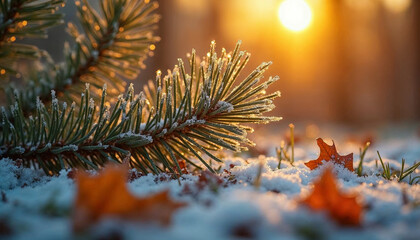 Ice crystals on a pine needle