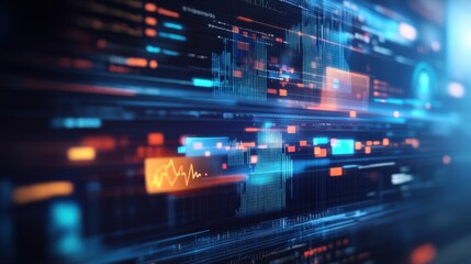 Fototapeta premium An abstract digital interface with vibrant lines and data visualizations, showcasing modern technology and information flow.