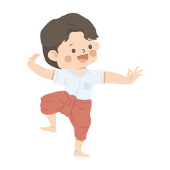 Cute boy student performing traditional Thai dance