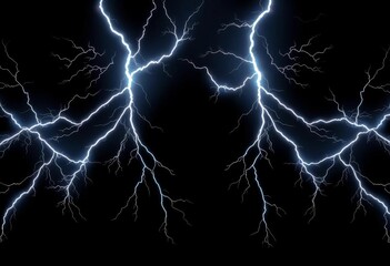 White thunderbolts and lightning flashes radiate inward on black background, digital, weather
