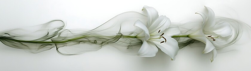 Obraz premium Elegant white lilies float amidst a smoky background, creating ethereal beauty