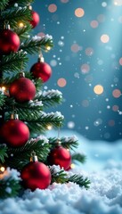 Winter wonderland backdrop with sparkling ornaments, festive, cold