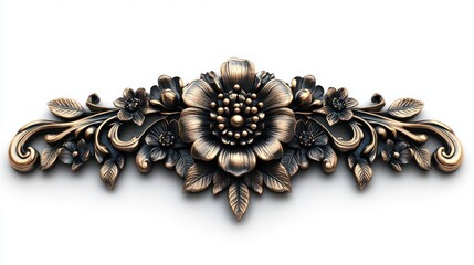 Ornate bronze floral decorative trim on white background