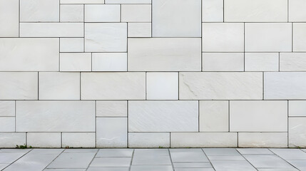 Naklejka premium White Stone Wall and Gray Pavement Exterior Background