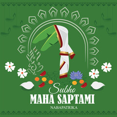 Subho Maha Shaptami in bengali durga puja festival,creative social media post template Maha Shaptami,All layers are single for any type of coustomization ,Eps 10 vector illustration.
