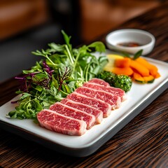 Fototapeta premium Fresh Wagyu Beef with Vegetables and Sauce