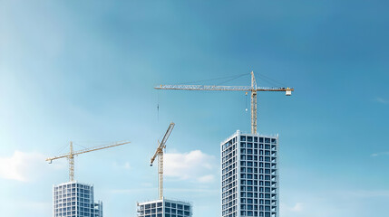 Modern Skyscrapers Under Construction Against Clear Blue Sky