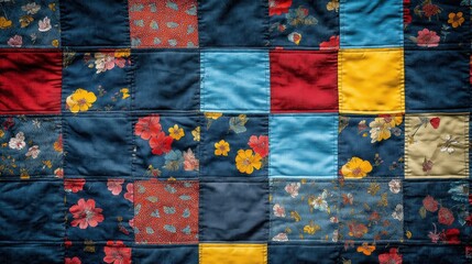 Colorful Patchwork Quilt: Vintage Handmade Textile Art for Warm Interior Decor and Craft Heritage