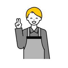 上半身のポーズ_シンプルな飲食店の店員の男性04