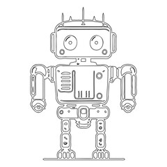 Retro robot illustration with outlined design