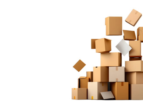 Stacked cardboard boxes in dynamic arrangement