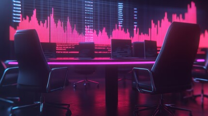 Futuristic Conference Room with Data Visualization