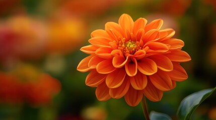 Vibrant orange dahlia in bloom, showcasing detailed petals against a blurred garden backdrop, natural light, flower photography