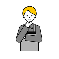 上半身のポーズ_シンプルな飲食店の店員の男性10