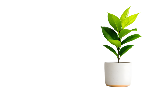 Thriving houseplant in a modern ceramic pot against a white backdrop