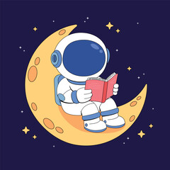 Fototapeta premium Astronaut Reading a Book on the Moon