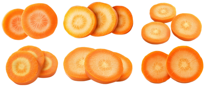 Sliced Carrot Rings Collection Isolated on Grey Background