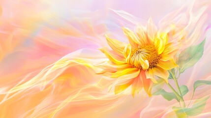 Yellow dahlia flower portrait on soft pink background for nature and artistic floral concepts