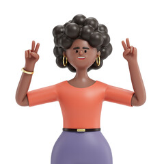 woman making peace signs, symbolizing harmony, positivity, or victory. 3D rendering, conceptual image. Isolated on white background.