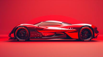 Red fast sports car. Futuristic sports car concept. Generative AI
