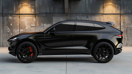 SUV sports luxury car expensive vehicle matte black side view transport cab 