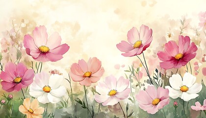 Pastel Flowers Field Scene