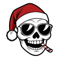 Cool Skull Wearing Sunglasses & Santa Hat, Holding Candy Canes