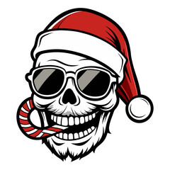 Cool Skull Wearing Sunglasses & Santa Hat, Holding Candy Canes
