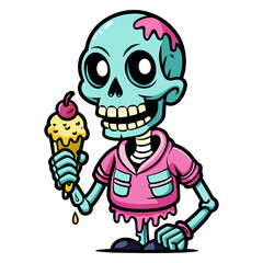 funny vector design t-shirt streetwear skeleton eating ice cream