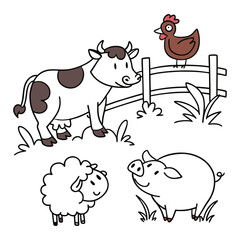 farm animal embroidery vector white background 