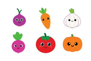set of funny cartoon vegetables