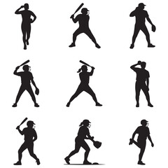 softball Vector Black silhouettes. with white background