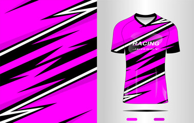 Vibrant racing jersey design featuring bold pink and black zigzag patterns, ideal for sports branding