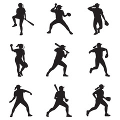 softball Vector Black silhouettes. with white background