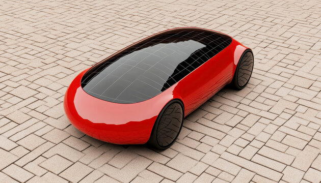 Futuristic red vehicle showcasing innovative automotive design.