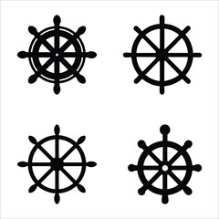 Ship Steering Wheel Icon Set: Minimalist Black and White Vector Illustrations